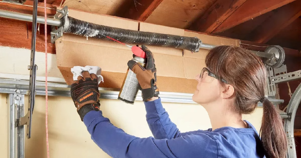 woman changing garage door springs